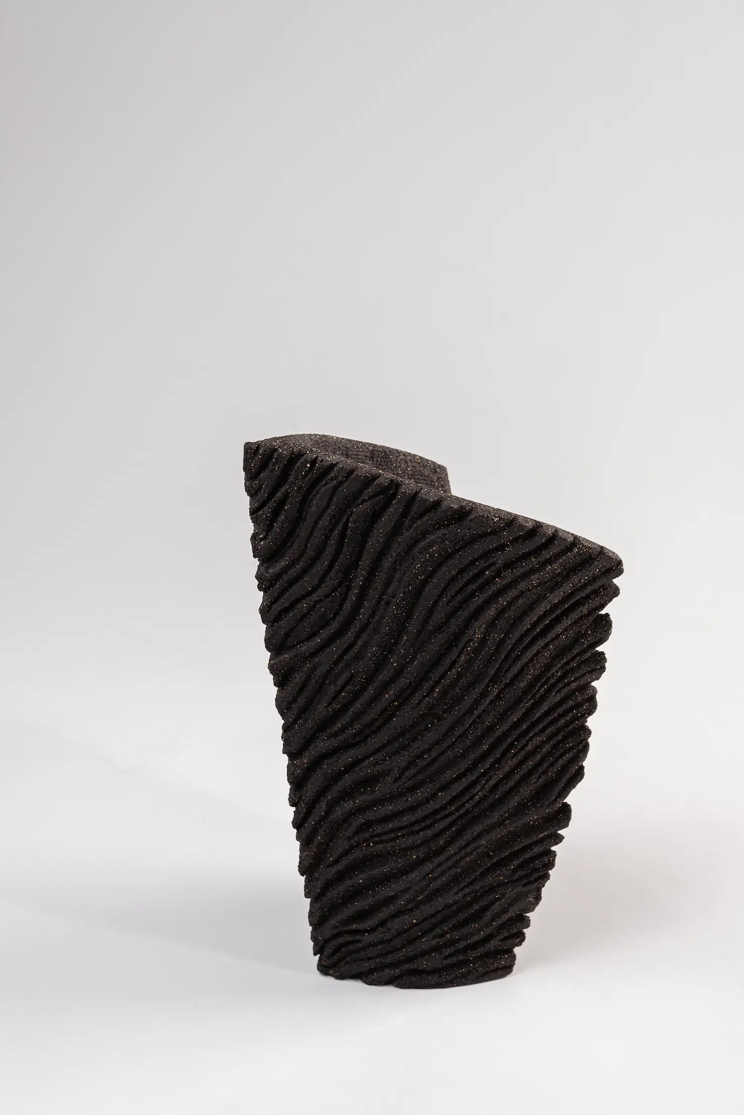 Alone — Ribbons of Memory, single carved hand-built black stoneware object. Studio Willis.